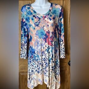 LOGO Lori Goldstein Multicolored Abstract Leopard Print Long Tunic Top XS